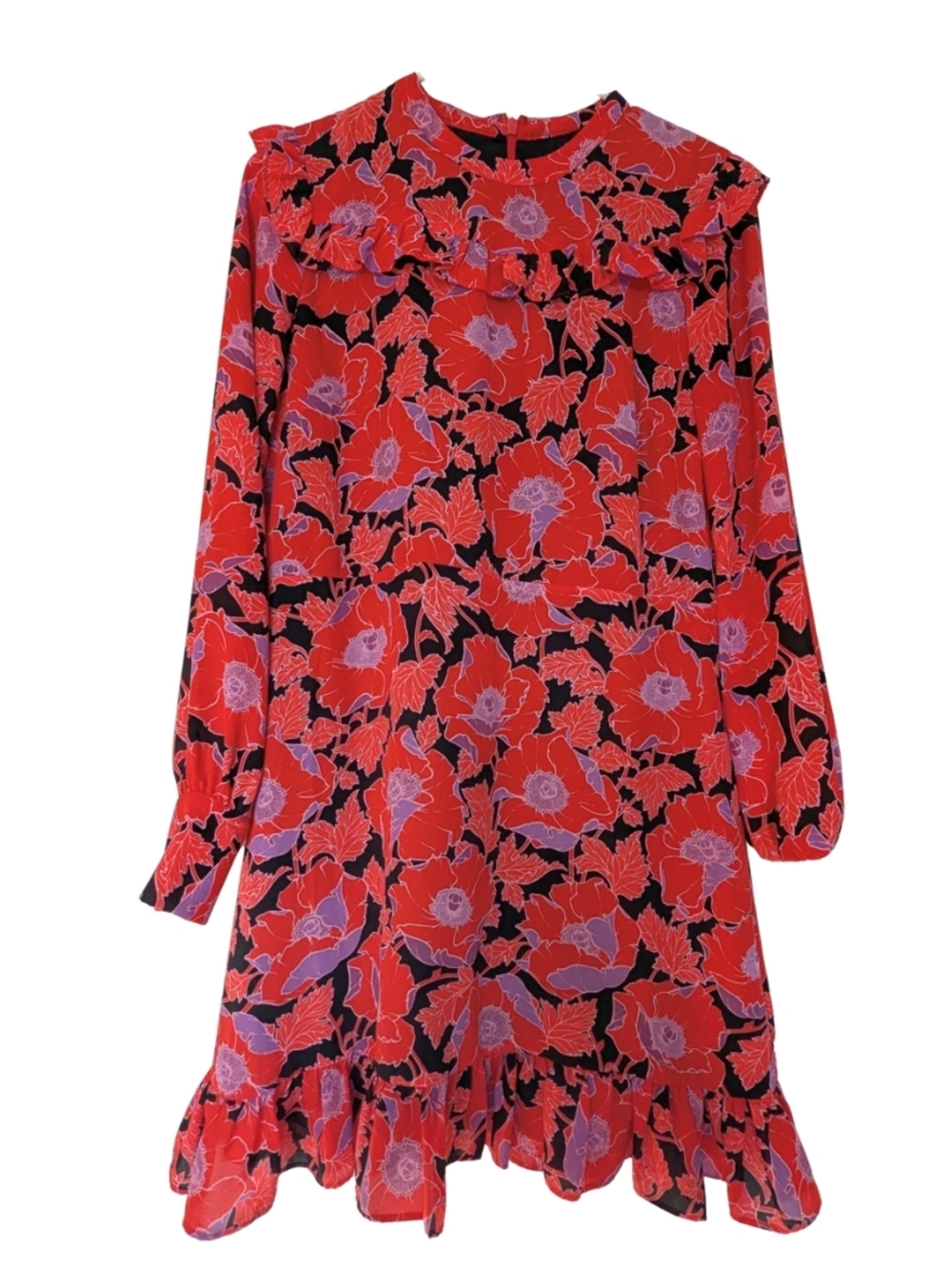 Who What Wear Red Floral Long-Sleeve Ruffle Dress